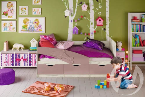 Кровать 1;8*0;8м Дельфин №1 (дуб крафт белый/шарли pink)