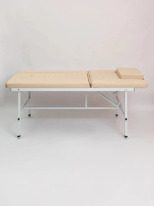 Кушетка стационарная массажная с прошивкой премиум Экокожа Lira Eco cream Masscomplekt 190/70 с регулировкой высоты от производителя с доставкой по России курьером до адреса