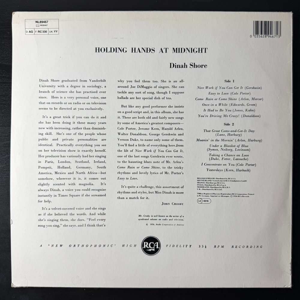 Dinah Shore ‎– Holding Hands At Midnight (Германия 1984г.)