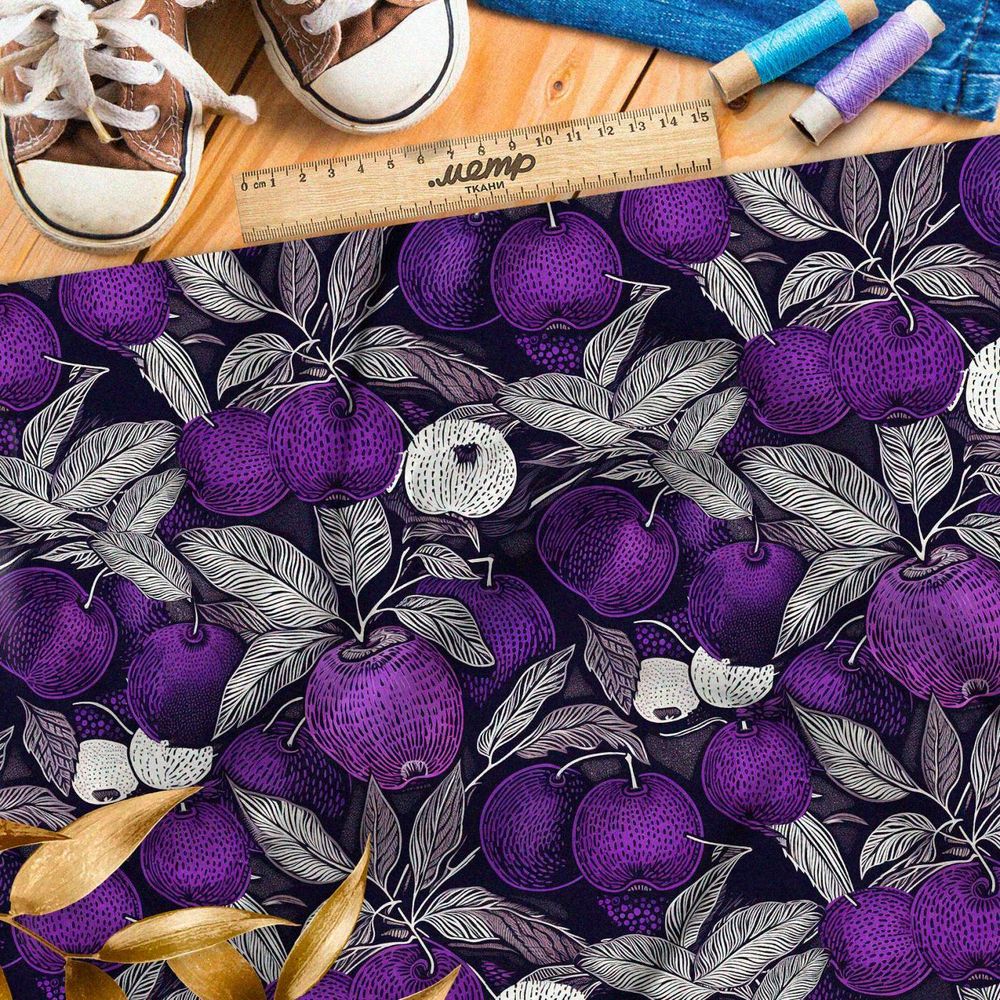 Ткань премиум шелк искусственный Армани контрастные фрукты