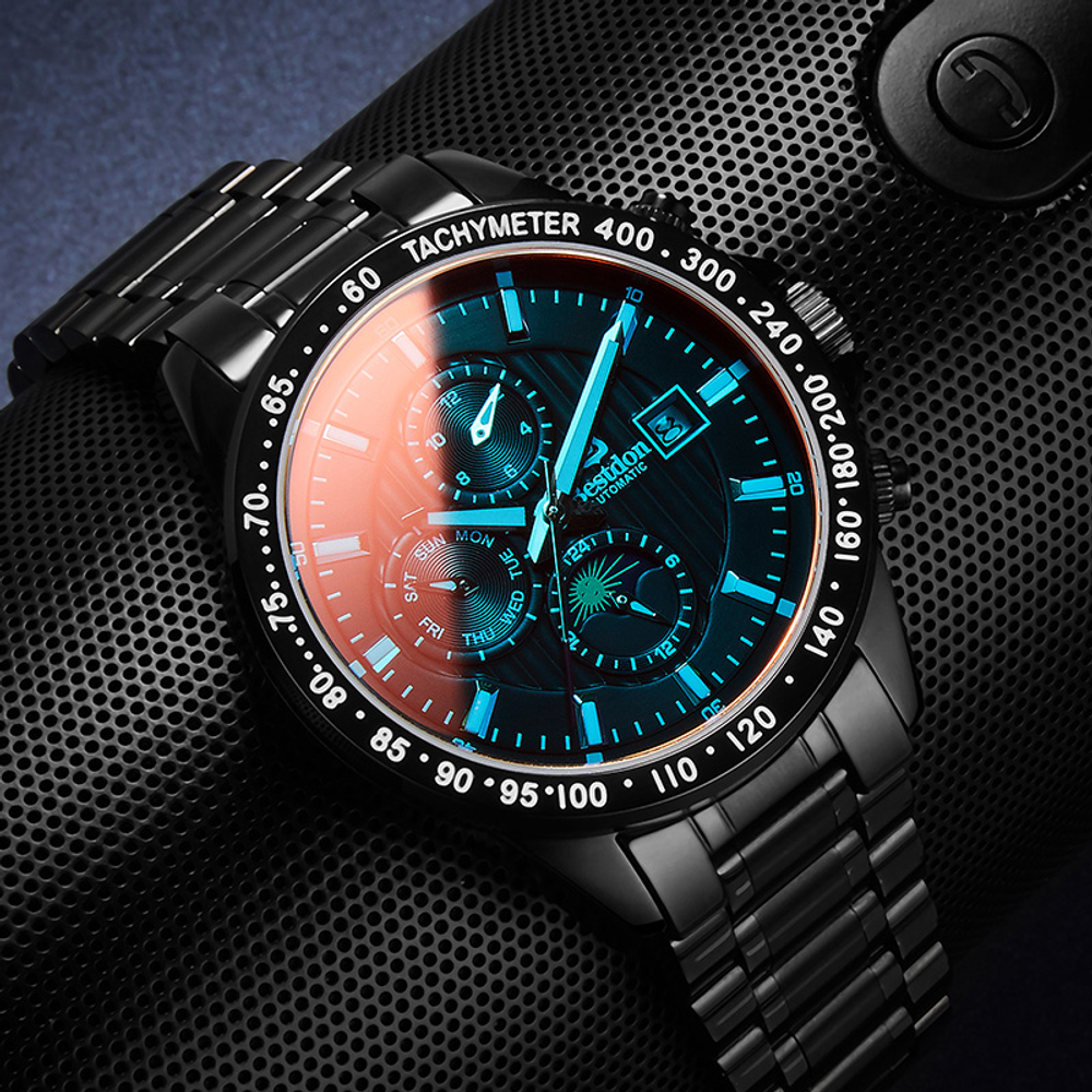 Bestdon Automatic Mechanical Movement Stainless Steel Watchband Watch Men"s Watches Black Dial