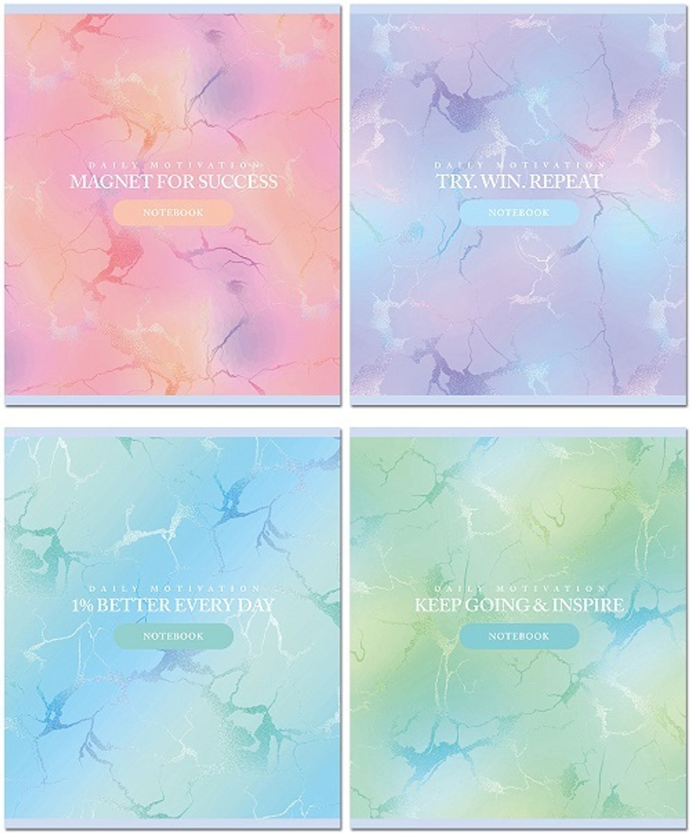 Тетрадь 170х203, 48л, SHINY OFFICE скрепка, 190г, 4+0+сплошной УФ-лак, клетка