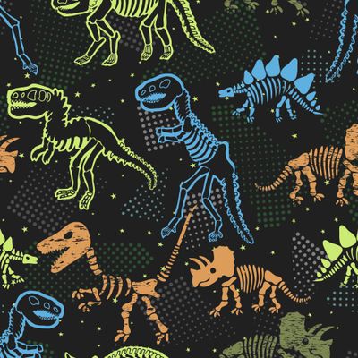 Кости динозавров на черном фоне