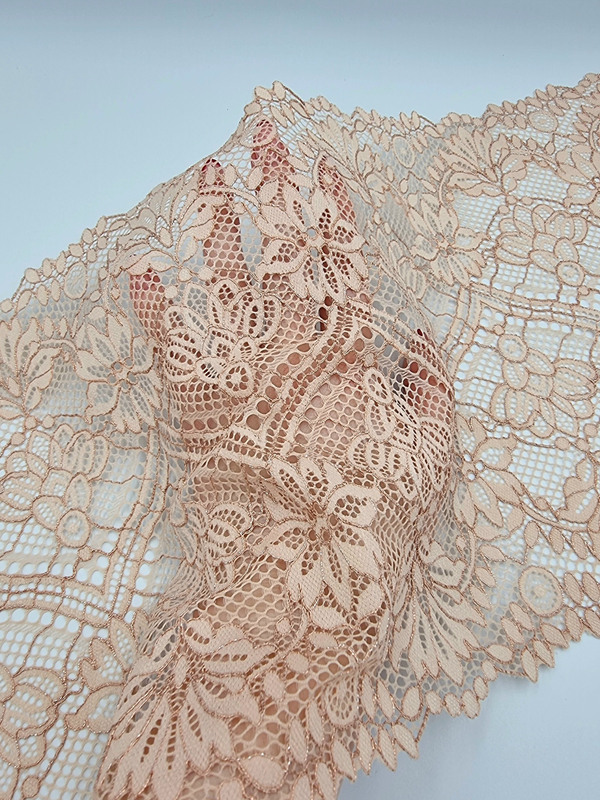 Кружево эластичное розовое шампанское с блеском К647