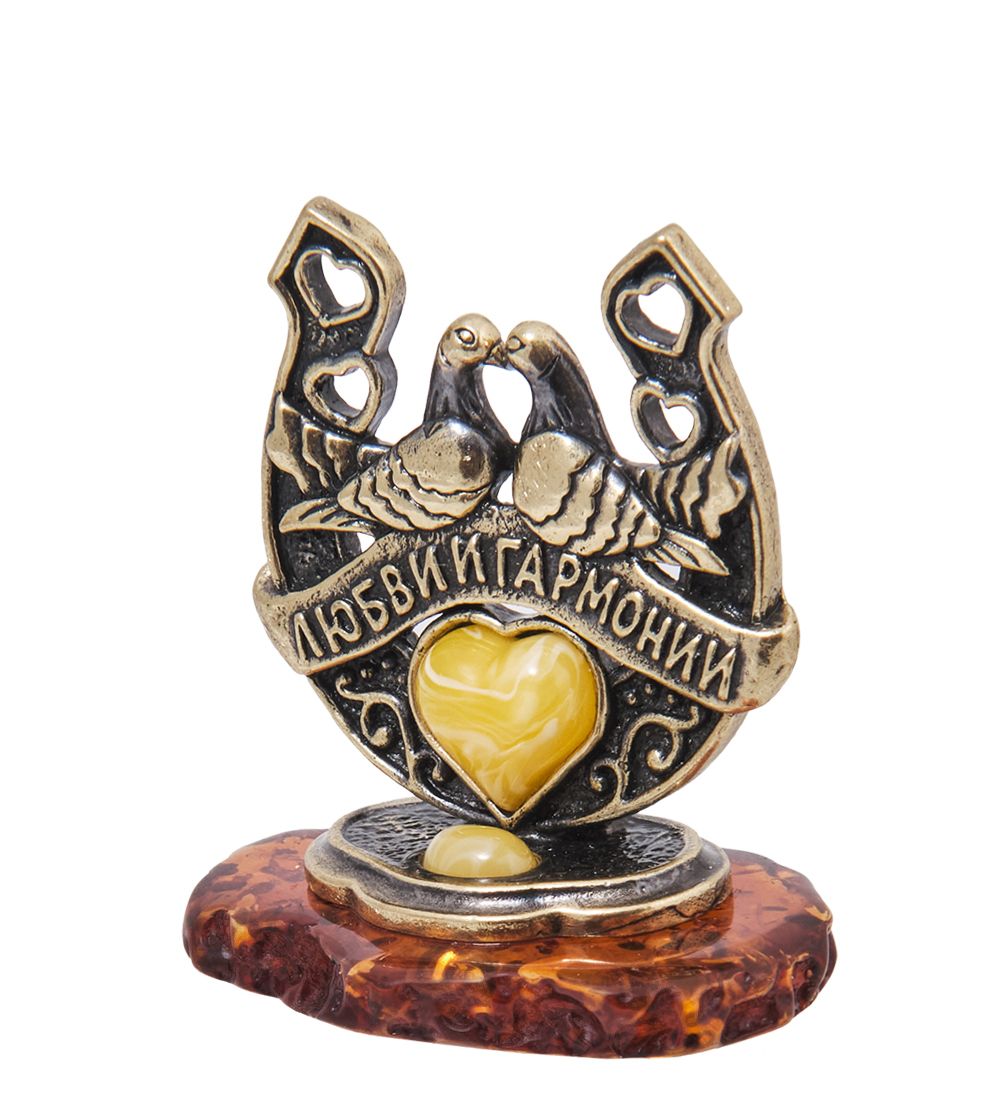 Народные промыслы AM-4091 Фигурка «Подкова Голубки» (латунь, янтарь)