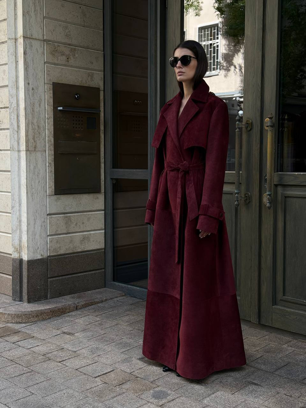 Тренч замшевый Бордовый