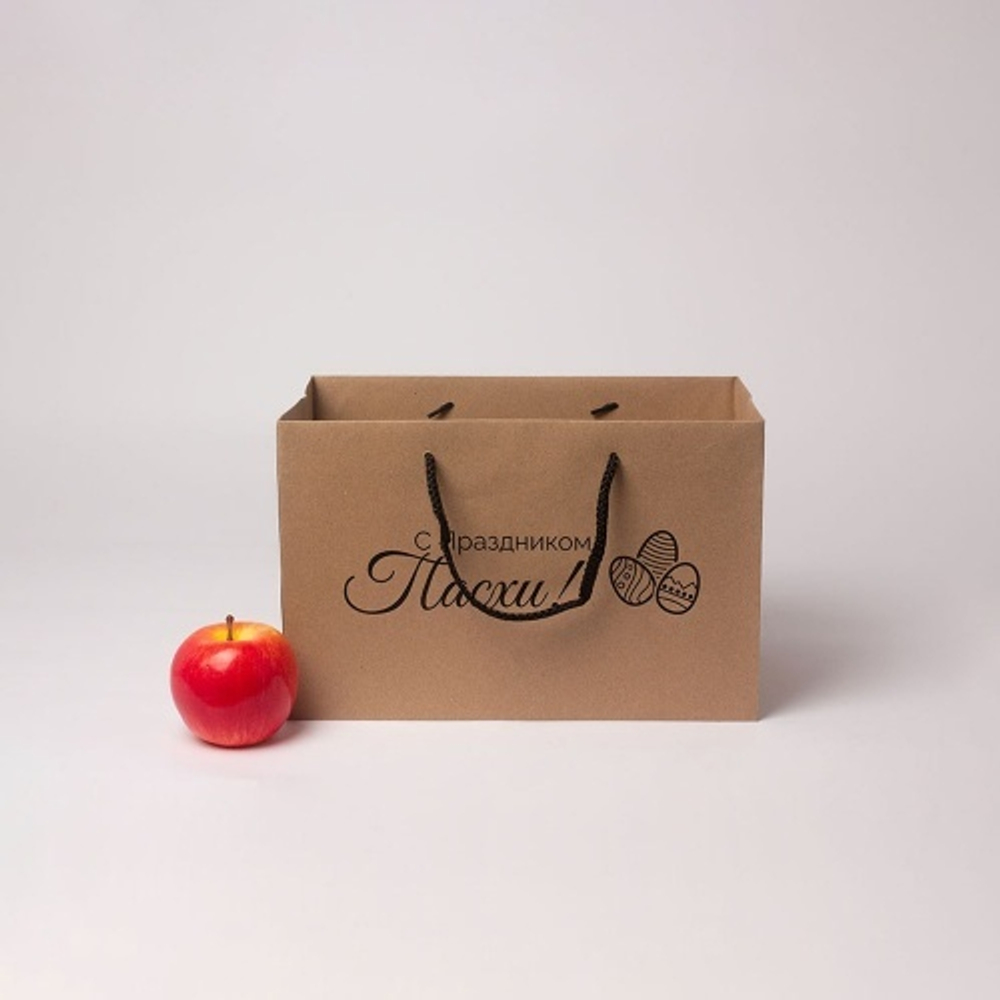Пакет 31x20x18, коричневый, натуральный крафт,  с Праздником Пасхи, Пасха