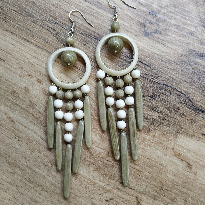 Серьги Кольцо 5 палочек, дерево, цвет светло-коричневый, 28x100 мм