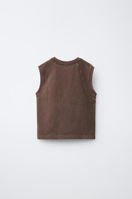 ZARA ОДНОТОННАЯ ФУТБОЛКА БЕЗ РУКАВОВ, КОРИЧНЕВЫЙ