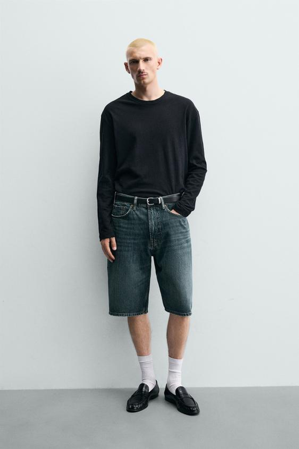 ZARA ДЖИНСОВЫЕ ШОРТЫ LOOSE FIT, ЗЕЛЕНОВАТО-СИНИЙ