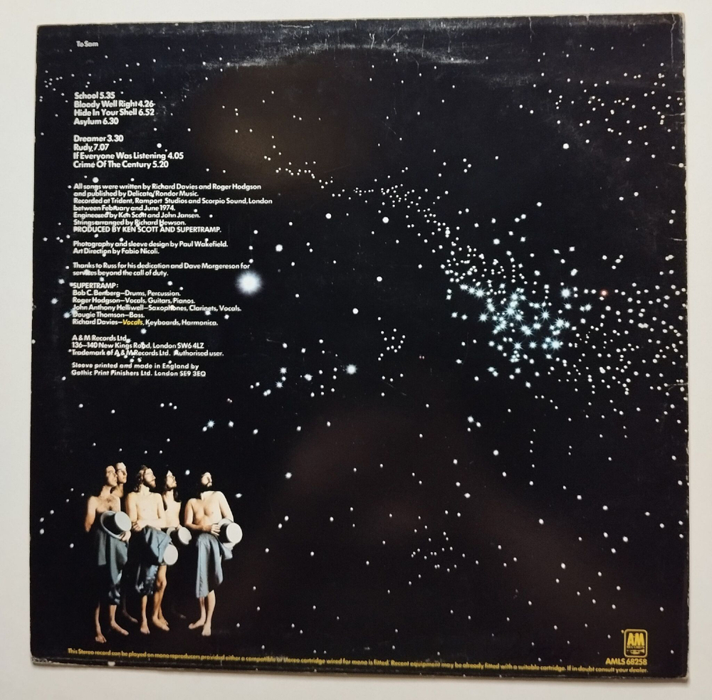 Винтажная виниловая пластинка LP Supertramp Crime Of The Century (UK 1974)