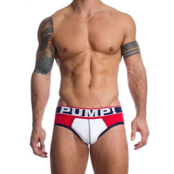 Мужские трусы брифы в сетку красные с белой вставкой PUMP! 389