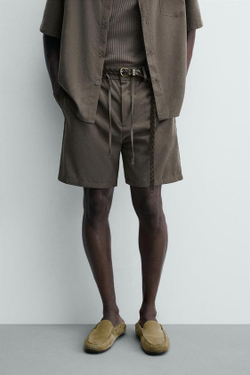 ZARA СТРУЯЩИЕСЯ ШОРТЫ RELAXED FIT, РОЗОВАТО-КОРИЧНЕВЫЙ