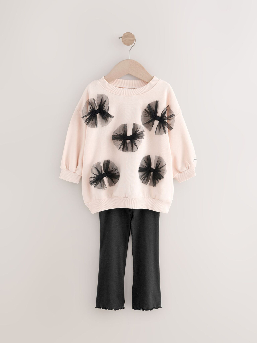 Толстовка и легинсы с оборками в комплекте для девочки Next B24-546, Кремовый, Черный