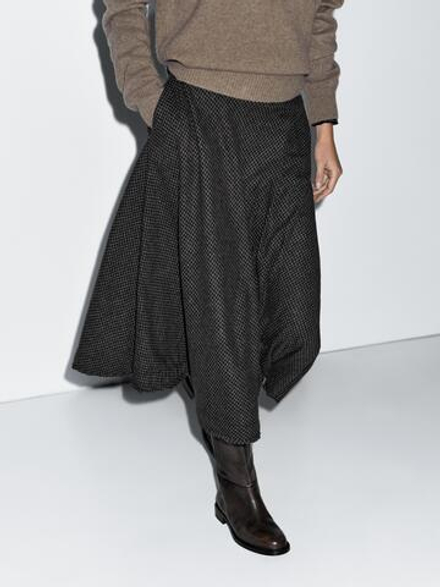 Massimo Dutti Расклешенная юбка миди в клетку виши, черный