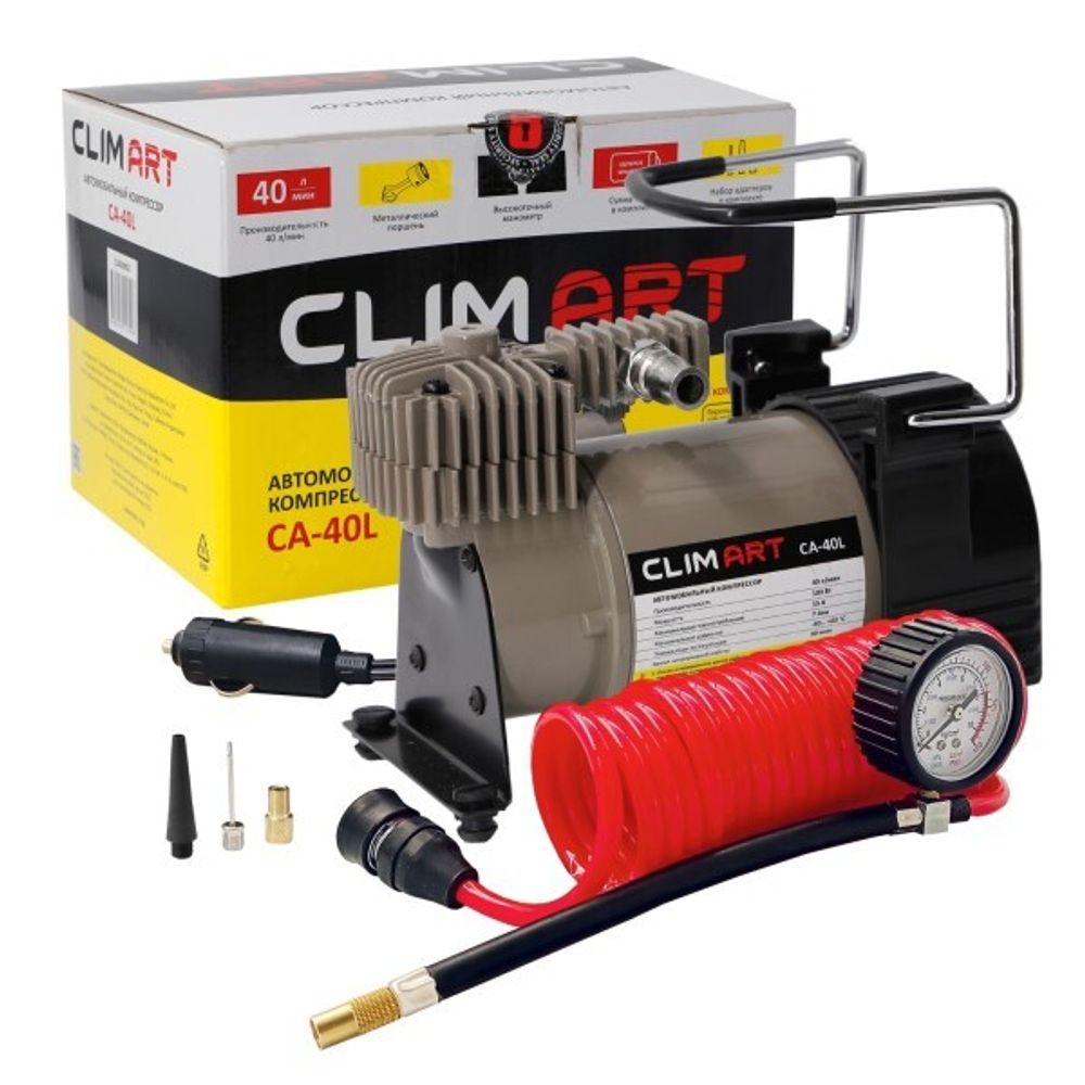 Компрессор поршневой Clim Art CA-40L 12В, 40л/мин. до 7 Атм витой шланг, в сумке (CLIM ART)