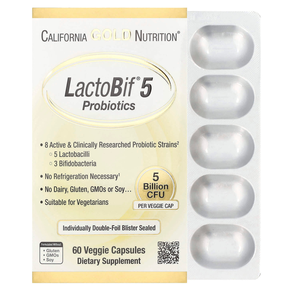 California Gold Nutrition, LactoBif® 5, пробиотики, 5 млрд КОЕ, 60 растительных капсул