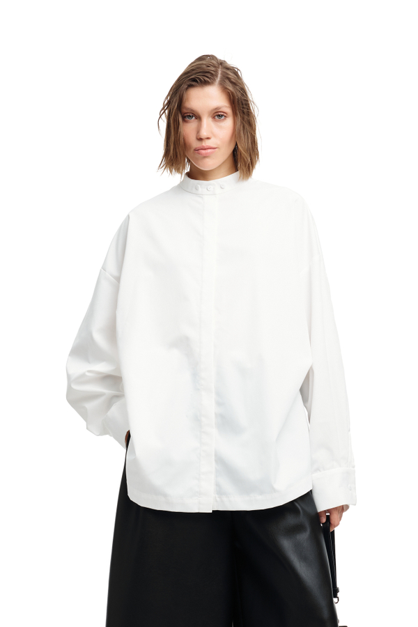 Рубашка-трансформер со съемным воротом молочная