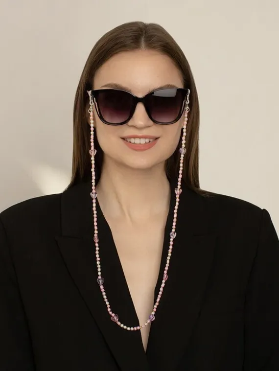 Цепочка для очков "Сердечки" объёмные, цвет розово-фиолетовый, 70 см