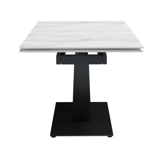 Стол "МАЛИБУ" 140-220, керамика Snow Mountain Stone матовый, опора черный муар