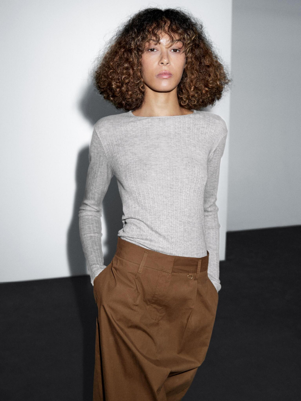 Massimo Dutti Юбка миди с поясом, коричневый