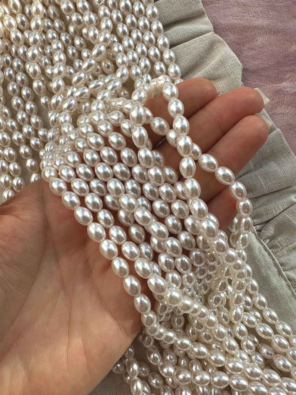 Жемчуг рис 6х8мм, "Майорка.Имитация" (нить)