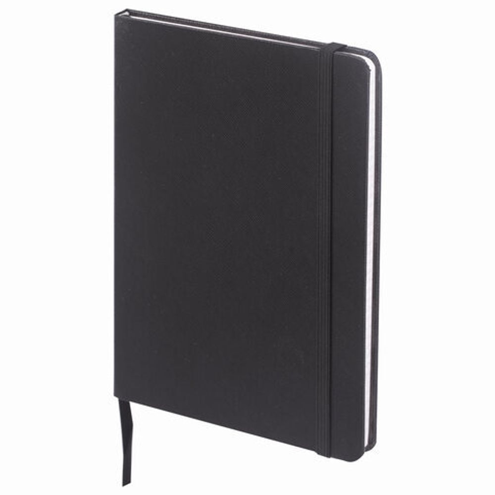 Блокнот А5 (148х218 мм), BRAUBERG "Select", 96 л., балакрон, резинка, клетка, черный, 125211