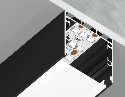Алюминиевый профиль накладной/подвесной Profile System GP2550BK черный/матовый рассеиватель 2000*35*35, 2 заглушки, 4 крепления в комплекте (для лен