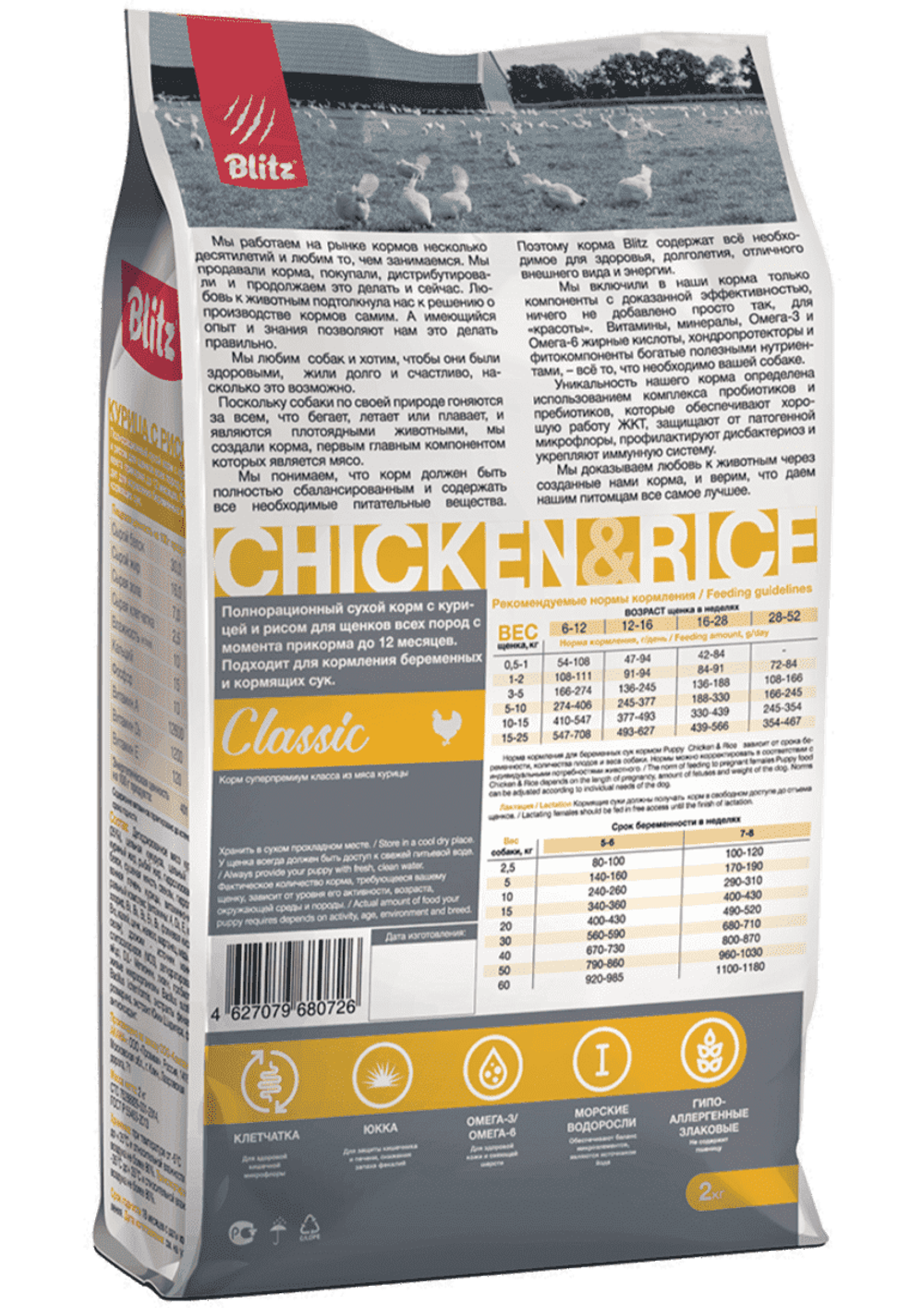 Сухой корм для щенков Blitz PUPPY CHICKEN & RICE для щенков все пород, курица и рис, 15 кг