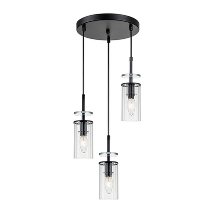 Подвесной светильник 3х40Вт Е14, металл/стекло, черный
