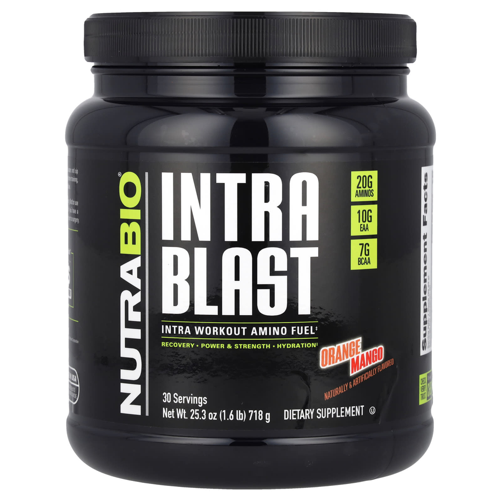 NutraBio, Intra Blast, заряд аминокислот во время тренировки, со вкусом апельсина и манго, 718 г (1,6 фунта)