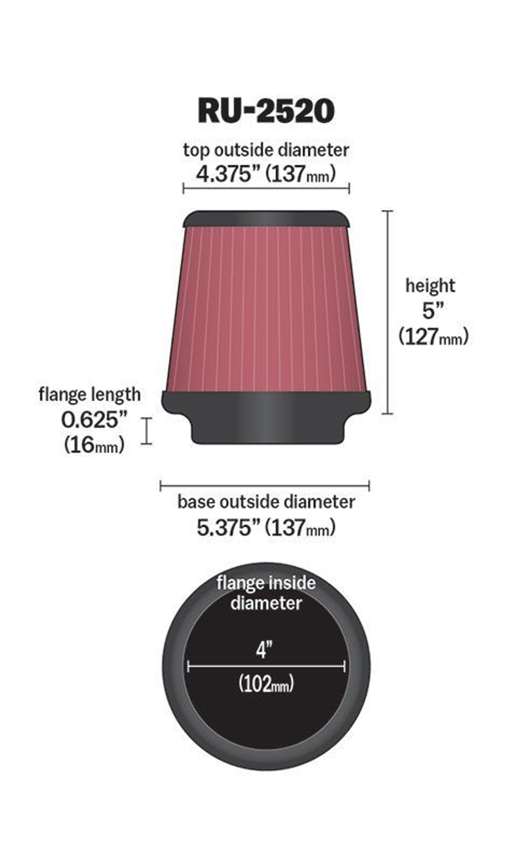 K&N RU-2520 воздушный фильтр, 102мм вход