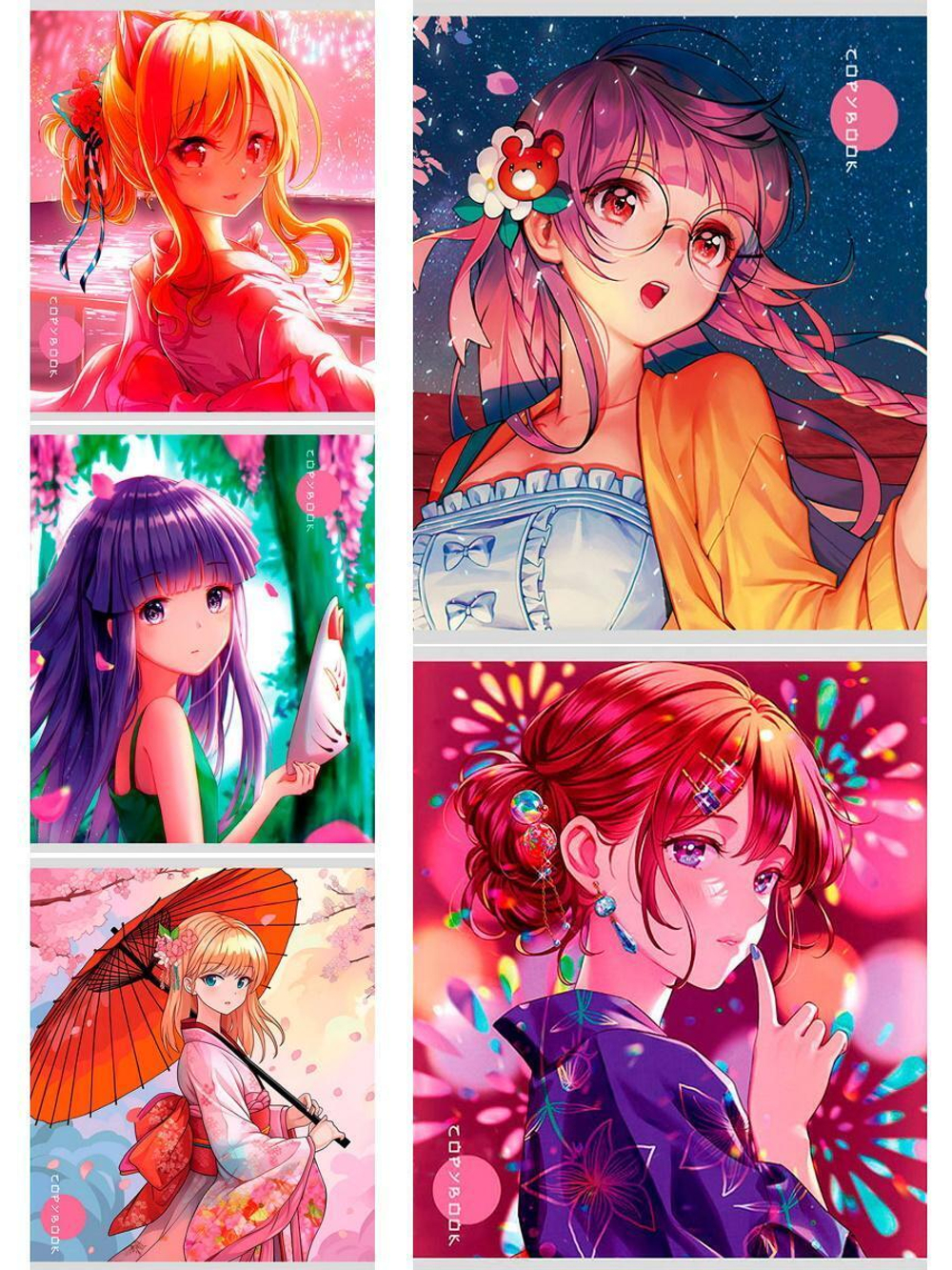 Тетрадь 48л., кл. "Аниме" цв. мел облистер, 5диз., холодное тиснение (Проф-пресс)