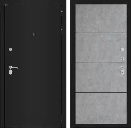 Входная металлическая дверь Лабиринт Classic (Классик) шагрень черная 25 бетон светлый, черный молдинг