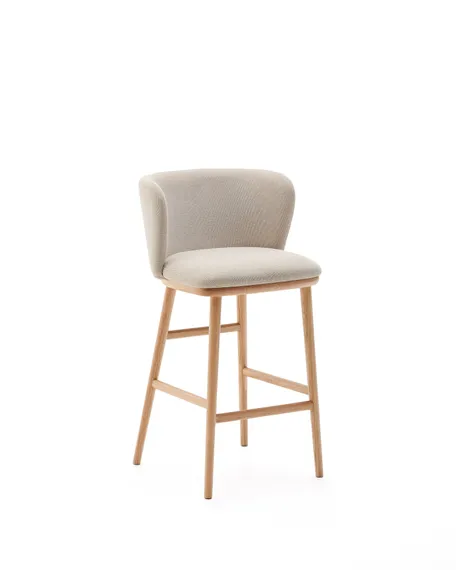 Ciselia Полубарный стул из бежевого шенилла и ясеня в натуральной отделке