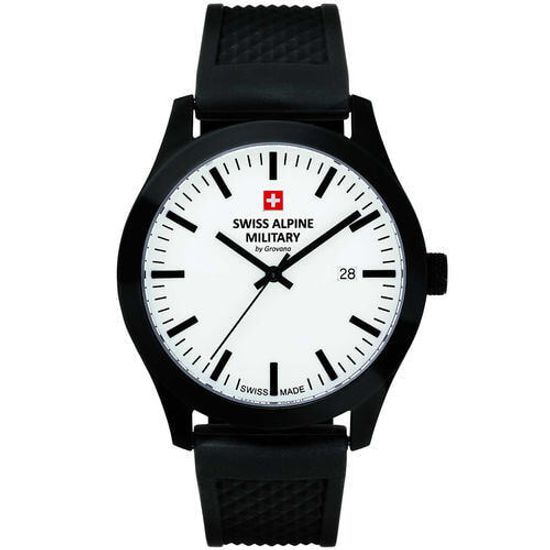 С ремешком Мужские наручные часы с черным силиконовым ремешком  Swiss Alpine Military 7055.1873 sport mens 43mm 10ATM