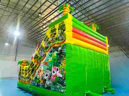 Надувной батут "Слоник в джунглях с двумя горками с переходом" 6*5*5.5 м