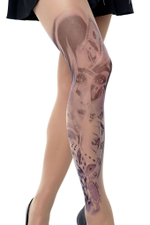 Колготки с принтом в виде девушки в казино (Размер: S-M-L) (Цвет: бежевый)