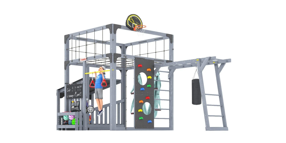 Детская площадка Савушка КУБ-4 (серый) с гамаком для йоги