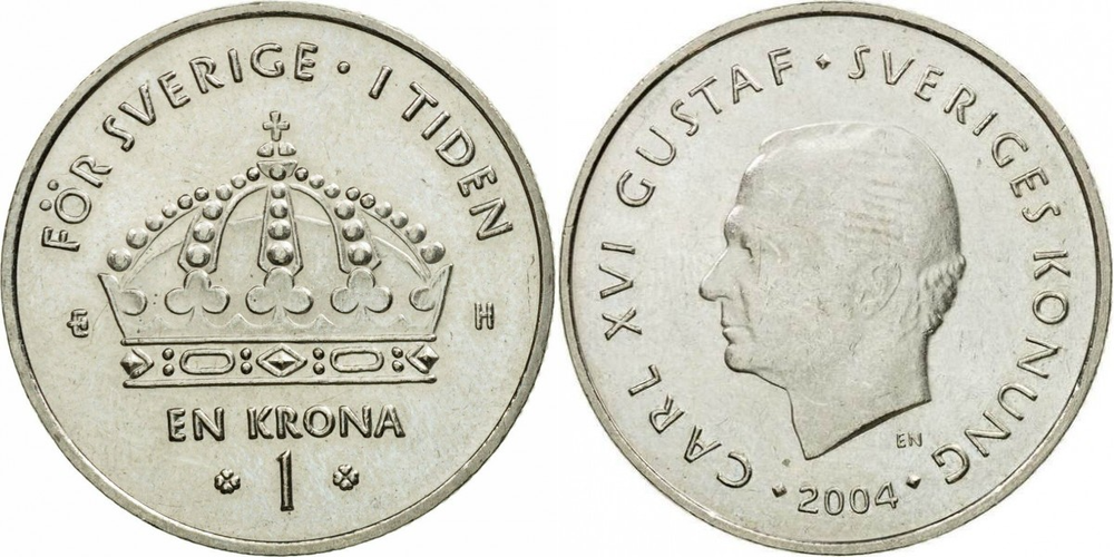 Швеция 1 крона, 2001-2012 Король Карл XVI Густав XF