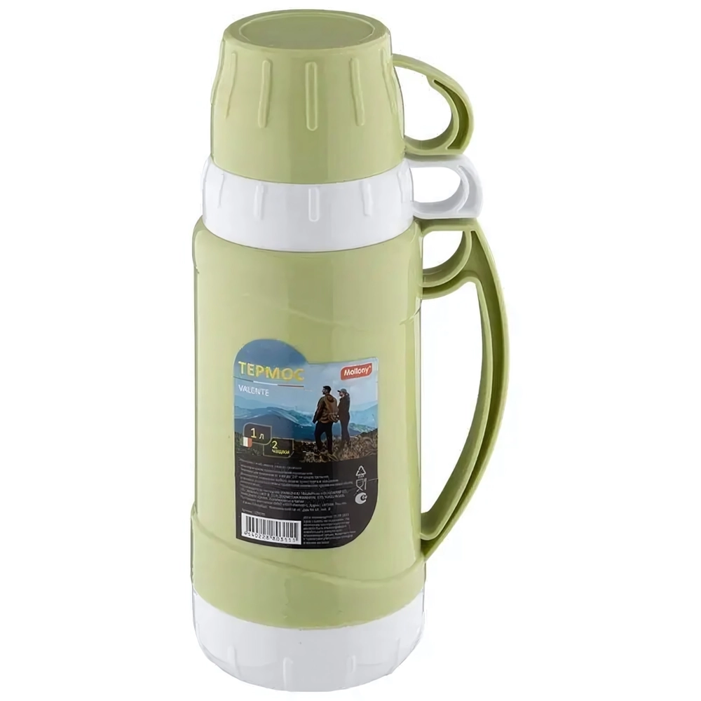 Термос в пластиковом корпусе со стеклянной колбой VALENTE, 1,0 л, (2 чашки)