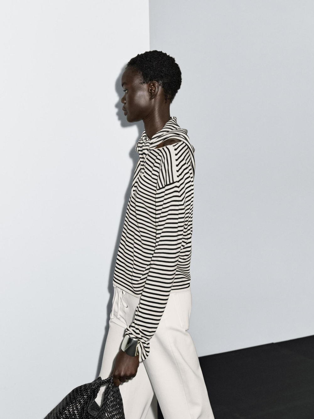 Massimo Dutti Свитер в полоску, натуральный, кремовый