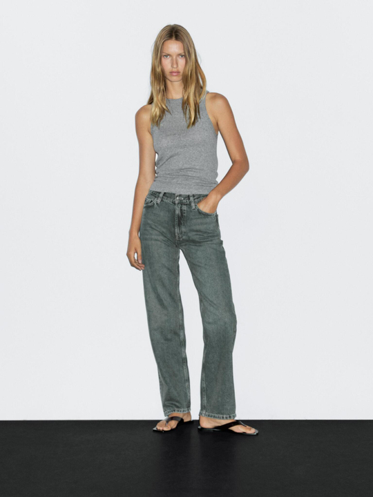 Massimo Dutti Джинсы прямого кроя с высокой талией, светло-голубой