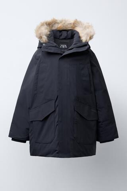 ZARA ПУХОВК С КАПЮШОНОМ, СВИНЦОВЫЙ