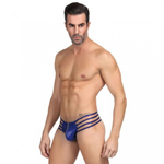 Кожаные мужские стринги Ohyeah Zipper Blue, на молнии со стрепами, S