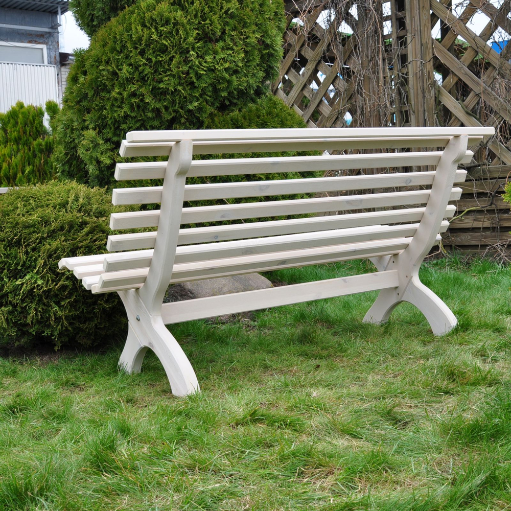 Скамейка садовая, 150х74х83, Осло, со спинкой, из массива дерева, белый, Dipriz