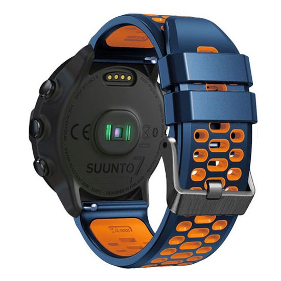 Ремешок двухцветный дышащий 24 мм для Suunto 9 Baro, Suunto 7, Suunto Spartan Sport силиконовый (Темно-синий/оранжевый)