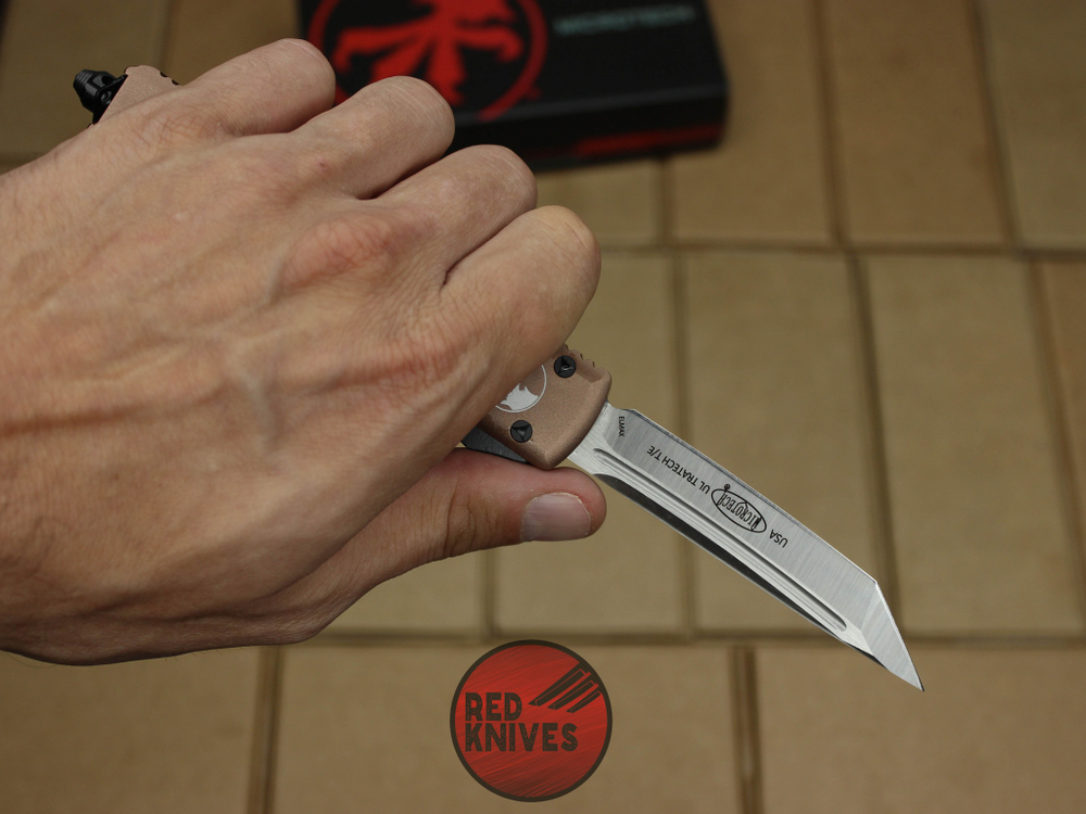 Нож Microtech Ultratech T/E - коричневая рукоять, танто клинок сатин RK-374