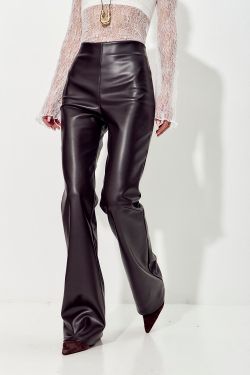 Брюки клеш из экокожи шоколадного цвета