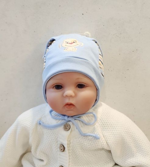 Шапочка хлопок с ушками, Собачка , голубая 44